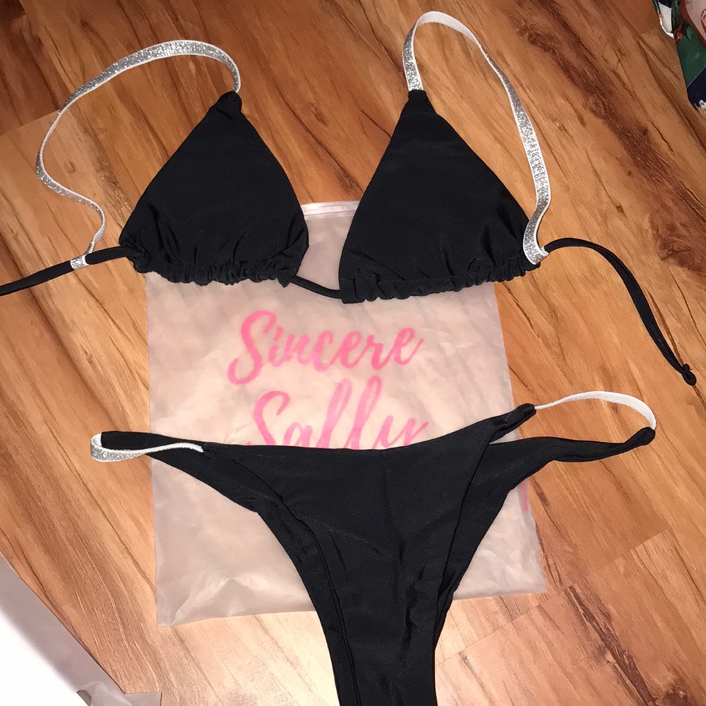 Black bikini with rhinestone detail